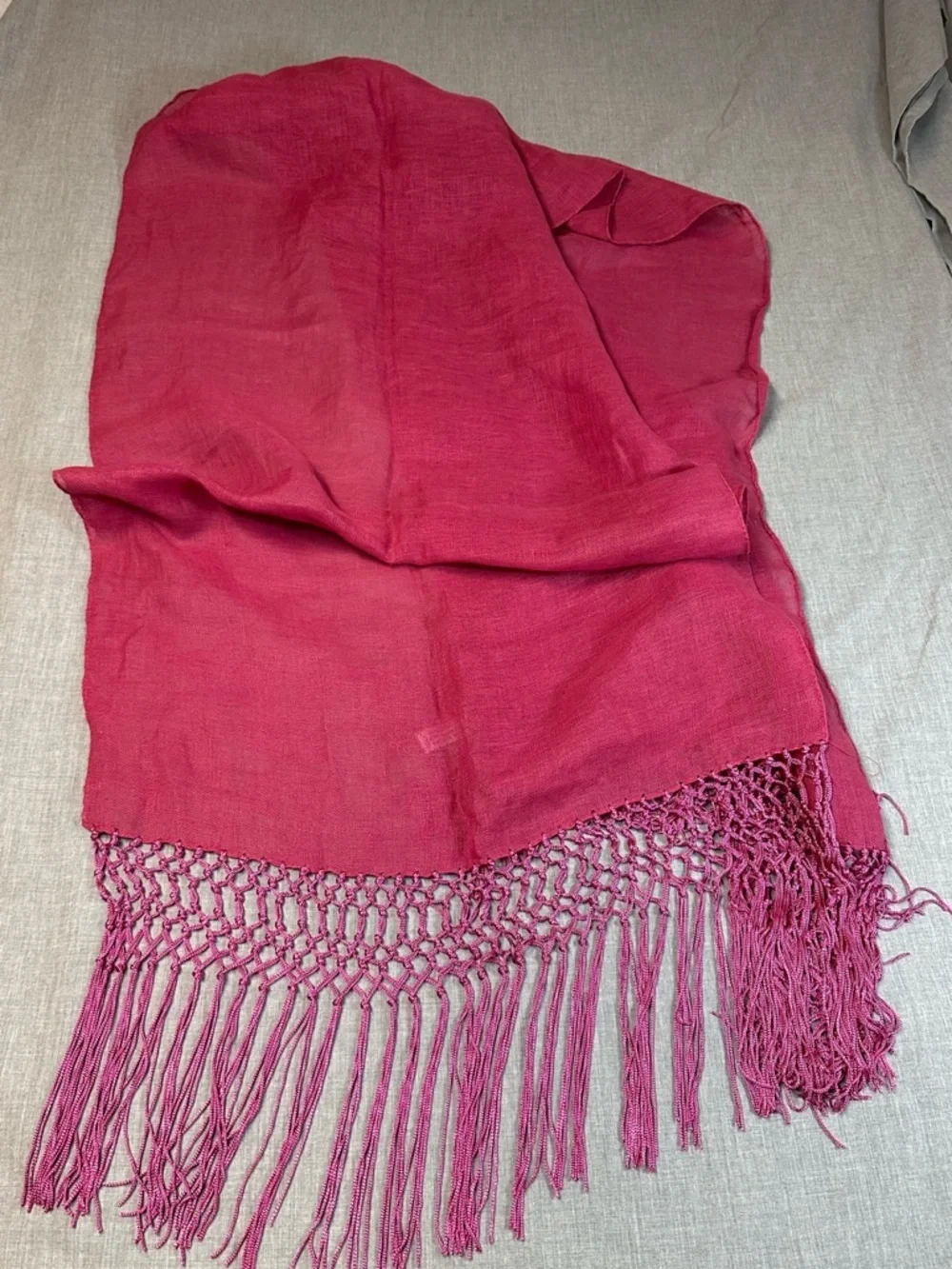 Fuchsia Fringe Scarf with Macramé Edge Accessory Street 70”